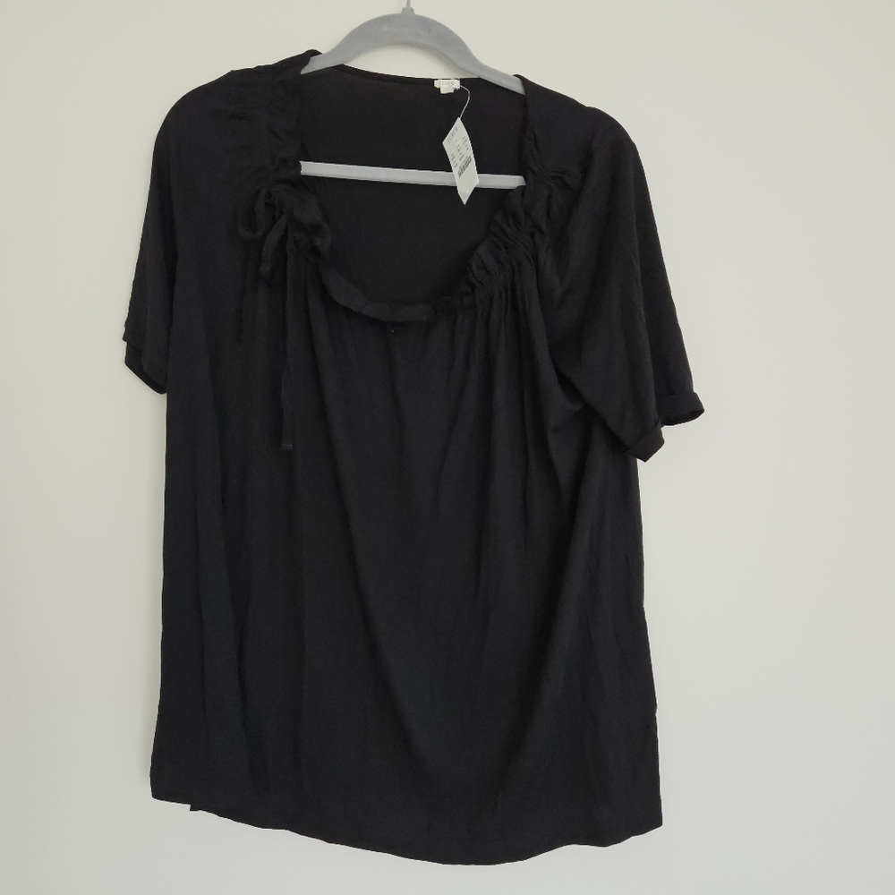 NWT J.Crew Top Blouse Shirt Medium M Black Tie Bow Ruffle Viscose Silk